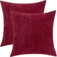 🛋️ teagan throw pillow covers - soft and cozy chenille decorative cushion cases for home bedroom living room couch bed sofa, 18x18 inch deep red (pack of 2) логотип