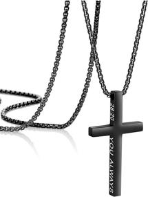 img 4 attached to Stainless Steel Christian Cross Pendant Necklaces for Men - Gold, Silver, and Black Plated Faith Religious Minimalist Baptism Jewelry, Prayer Gifts, Chain Length Options: 16-30 Inch