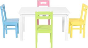 img 4 attached to Bateso Kids Wooden Table & Chairs Set: Colorful 5-Piece Solid Children's Furniture for Eating, Learning, and Activity - Ideal for Toddlers, Girls, Boys at Home, Classroom, or Outside