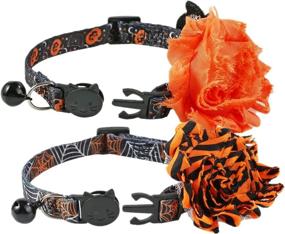 img 3 attached to 🎃 BoomBone 2 Pack Halloween Cat Collar Set: Breakaway Design, Bell and Flower Charm Included