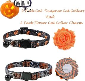 img 2 attached to 🎃 BoomBone 2 Pack Halloween Cat Collar Set: Breakaway Design, Bell and Flower Charm Included