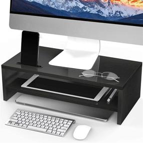 img 4 attached to 🖥️ AMERIERGO 2 Tier Monitor Stand Riser - Versatile Desk Organizer for Laptop, Printer, and Phone with Cable Management and Storage Shelf