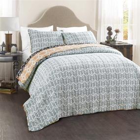 img 2 attached to 🎨 Lush Décor Bohemian Striped Quilt: Reversible 3-Piece King Bedding Set in Turquoise
