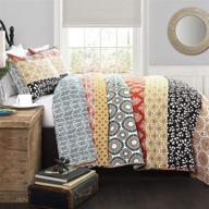 🎨 lush décor bohemian striped quilt: reversible 3-piece king bedding set in turquoise logo