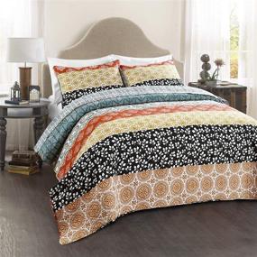 img 3 attached to 🎨 Lush Décor Bohemian Striped Quilt: Reversible 3-Piece King Bedding Set in Turquoise