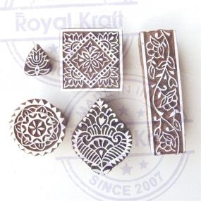 img 3 attached to 🪶 Set of 5 Hand Carved Wood Block Print Stamps - Square and Border Patterns