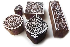img 4 attached to 🪶 Set of 5 Hand Carved Wood Block Print Stamps - Square and Border Patterns