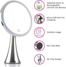 img 1 attached to Evolvico 9 inch Lighted Round Makeup Vanity Mirror - Rechargeable & Cordless - 5X/10X Magnification with Ultra Bright LED Lights - Touch Control Adjustable Brightness - Brushed Stainless Steel