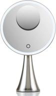 evolvico 9 inch lighted round makeup vanity mirror - rechargeable & cordless - 5x/10x magnification with ultra bright led lights - touch control adjustable brightness - brushed stainless steel logo