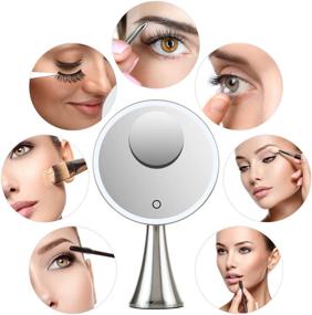 img 3 attached to Evolvico 9 inch Lighted Round Makeup Vanity Mirror - Rechargeable & Cordless - 5X/10X Magnification with Ultra Bright LED Lights - Touch Control Adjustable Brightness - Brushed Stainless Steel