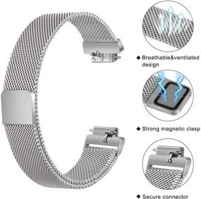 img 2 attached to 👍 AMZPAS Mesh Magnetic Wristband for Fitbit Inspire 2, Inspire HR, Inspire, Ace 2 - Adjustable Stainless Steel Loop, Breathable - Women's and Men's (Small, Silver)