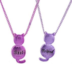 img 4 attached to 🐱 LUX ACCESSORIES Best Friend BFF Engraved Cat Novelty Necklace Set - A Perfect 2Pc Set for Best Friends!