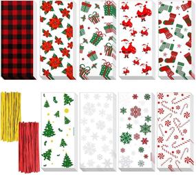 img 4 attached to 🎁 135-Count Christmas Cellophane Bags: 9 Styles with Festive Elements - Holiday Wedding Candy Treat Bags for Christmas Festivals. Includes 200 Twisted Ties for Party Supplies