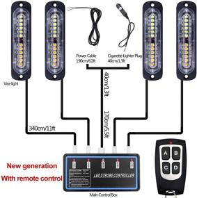 img 3 attached to Очень тонкие светодиодные сигнальные огни - 4 шт., аварийные осторожности и опасности для строительства с функцией синхронизации для автомобилей и грузовиков, с главным блоком управления, накладной монтаж, обновленное дистанционное управление (бело-янтарный).