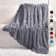 🐾 yusoki 2-layer thick grey faux fur throw blanket, 50" x 60", soft gray fluffy couch blanket plush furry comfy warm blanket for gift bed chair sofa bedroom, dog cat girl car logo