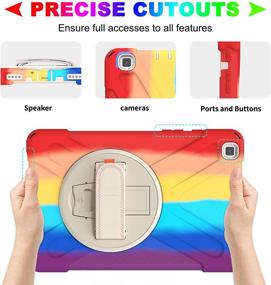 img 1 attached to 🌈 CCMAO Case for Samsung Galaxy Tab A 8.0 Inch 2019 - [Hand Strap] 360 Degree Rotating Kickstand, Full-Body Impact Resistant Cover, SM-T290/T295, Rainbow Red