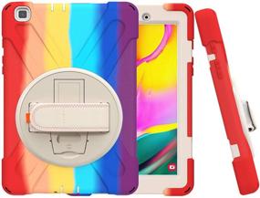 img 4 attached to 🌈 CCMAO Case for Samsung Galaxy Tab A 8.0 Inch 2019 - [Hand Strap] 360 Degree Rotating Kickstand, Full-Body Impact Resistant Cover, SM-T290/T295, Rainbow Red