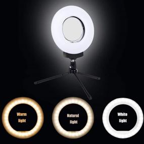 img 3 attached to 💡 8-inch Dimmable LED Ring Light Selfie Live Stream Continuous Output Lighting Kit with Mirror and Phone Holder for Makeup Photography Outdoor Camera Photo Video - 3 Color Lighting Modes (5W~10W)