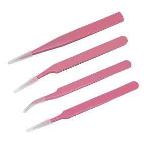 img 2 attached to EAONE 4-Piece Eyelash Extension Tweezers Set with Flannel Bag - Pink: Straight and Curved Tip Stainless Steel Lash Tweezers for Professional Eyelash Extensions