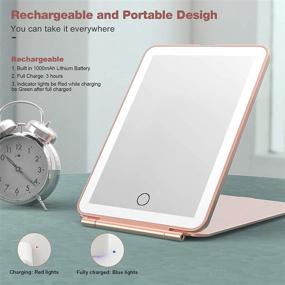 img 2 attached to 💄 Rose Gold Rechargeable Lighted Makeup Vanity Mirror with 3 Colors Lighting, 72 LED Lights, Touch Sensor Dimming, and Portable Tabletop Cosmetic Beauty Mirror