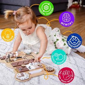 img 1 attached to Engaging Toddler Busy Board Bear for 1 2 3 Year Olds - Handcrafted Wooden Sensory Activity Boards with Keys, Locks, Latches, Clock & More - Perfect Montessori Toys for Travel and Learning (Nature Edition)