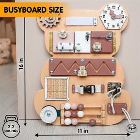 img 3 attached to Engaging Toddler Busy Board Bear for 1 2 3 Year Olds - Handcrafted Wooden Sensory Activity Boards with Keys, Locks, Latches, Clock & More - Perfect Montessori Toys for Travel and Learning (Nature Edition)