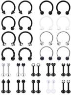 💄 stylish and versatile scerring 16g lip rings: high-quality stainless steel horseshoe labret monroe lip rings, tragus helix earrings, studs ring - complete piercing jewelry set (36pcs) for medusa piercings - size: 8mm logo