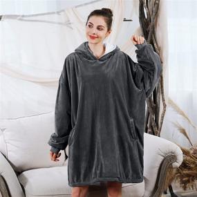 img 2 attached to 🧥 Cozy AmyHomie Blanket Sweatshirt: Oversized Sherpa Hooded Sweatshirt Blanket with Pocket for Adults, Kids, and Teens - Fleecehug Hoodie Wearable