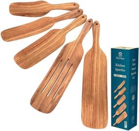 img 4 attached to 🥄 Spurtles Kitchen Tools As Seen On TV: Nice-Nook Spurtle Set of 5 - 100% Healthy Hardwood Utensils for Stirring, Mixing, and Serving. Heat Resistant, Made with Natural Teak Wood. Perfect Gift!