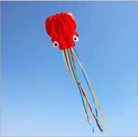 img 1 attached to 🪁 KENGEL Large Easy Flyer Kite for Kids - RED Octopus - 28 Inches Wide with 160-Inch Long Tail - Premium Quality Polyester Material - Includes 120 Feet of String