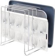 🗄️ mdesign concerto collection steel large storage tray organizer rack for kitchen cabinet - 5 slot divider holder for skillets, frying pan, pot lid, cutting board, baking sheet - chrome | efficient kitchen cabinet organizer solution логотип