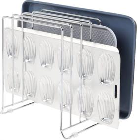 img 4 attached to 🗄️ mDesign Concerto Collection Steel Large Storage Tray Organizer Rack for Kitchen Cabinet - 5 Slot Divider Holder for Skillets, Frying Pan, Pot Lid, Cutting Board, Baking Sheet - Chrome | Efficient Kitchen Cabinet Organizer Solution