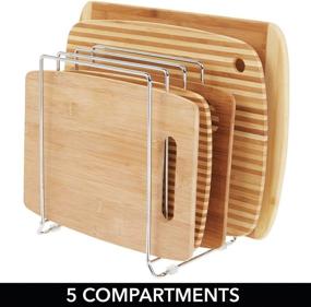 img 3 attached to 🗄️ mDesign Concerto Collection Steel Large Storage Tray Organizer Rack for Kitchen Cabinet - 5 Slot Divider Holder for Skillets, Frying Pan, Pot Lid, Cutting Board, Baking Sheet - Chrome | Efficient Kitchen Cabinet Organizer Solution