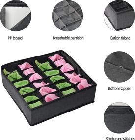 img 2 attached to 🧦 Ultimate Black Socks Drawer Organizer Divider: Washable Fabric, Foldable Storage Box for Socks, Underwear, Ties, Silk Scarf, Lingerie - 3 Pack, 24 Cells