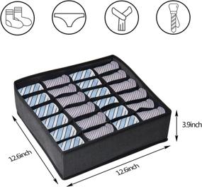 img 3 attached to 🧦 Ultimate Black Socks Drawer Organizer Divider: Washable Fabric, Foldable Storage Box for Socks, Underwear, Ties, Silk Scarf, Lingerie - 3 Pack, 24 Cells