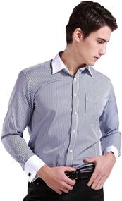 img 2 attached to 👔 Cloudstyle Button Stripe Checked Dress Shirt for Men: Premium Men's Clothing Collection