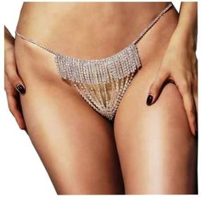 img 2 attached to 💎 Women's Silver Rhinestone G-String Thong Panties with Crystal Tassel Body Chain - Sexy Bridal Jewelry for Nightclub