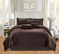 🛏️ supreme comfort: grandlinen 7-piece queen size solid brown micromink velvet comforter set: luxurious warm bedding with accent pillows and bed skirt logo