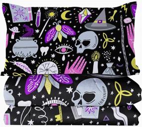 img 1 attached to 🧙 BlessLiving Full/Queen Witchcraft Comforter Set - Halloween Witch Items, Lightweight Bedding Quilt Sets for All Seasons - Wiccan Gift in Purple Pink and Black