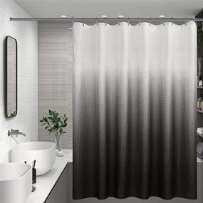 img 4 attached to 🚿 Waterproof Black Shower Curtain, Hotel Quality Fabric Bath Curtain with Hooks, White Ombre Waffle Weave Bathroom Curtains Set, Washable and Durable, 72" x 72