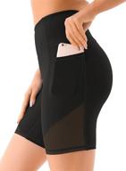 🩳 high waist mesh yoga shorts for women with deep pockets - voeons biker shorts for women's workout logo