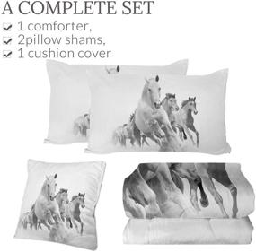 img 3 attached to Vintage Farm Animal Horse Comforter Set - Black and White Running Horses Queen Size Bed Set - 4 Piece Western Quilts for Queen Bed by Sleepwish