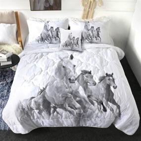 img 4 attached to Vintage Farm Animal Horse Comforter Set - Black and White Running Horses Queen Size Bed Set - 4 Piece Western Quilts for Queen Bed by Sleepwish