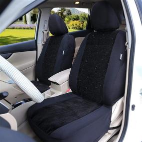 img 3 attached to Leader Accessories 2pc Black Front Seat Covers with Airbag Velvet Fabric - Blingbling Vehicle Seat Protector