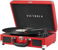 🎶 victrola vintage portable suitcase record player with bluetooth, 3-speed turntable, built-in speakers, upgraded audio sound, red finish - includes extra stylus (vsc-550bt-rd) logo