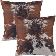 🐄 set of 2 leaveland tricolor brown cowhide cow skin print throw pillow covers - luxury decorative cotton linen pillowcases, 18 x 18 inch for sofa, bedroom, home decor cushions логотип