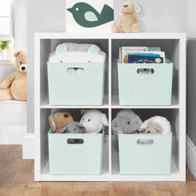 img 2 attached to 📦 Mint Green mDesign Cube Storage Bins - Organize Toys and Clothes in Play Room, Office, Closet - Ligne Collection (4 Pack)