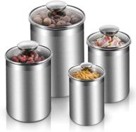 🏺 4-piece stainless steel kitchen canister set with airtight glass lids - ideal for kitchen counter storage of coffee, tea, nuts, sugar, flour логотип