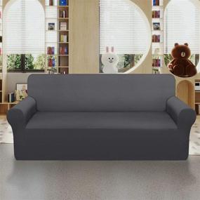 img 3 attached to 🛋️ Pitpet Thickened Sofa Cover: High Stretch Couch Protector for Dogs & Pets - Unique Pattern, Anti-Slip Slipcover - Large, Grey