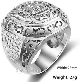 img 3 attached to Trendsmax Men's Gothic Stainless Steel Signet Ring with Carved Cross Crown & Silver Tone Finish - Size 8-13